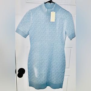 MICHAEL MICHAEL KORS
Logo Jacquard Mock Neck Dress 
Style # MS2812Z5KZ Size M